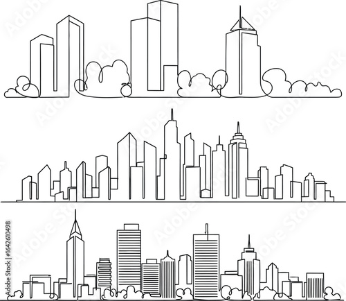 City skyline continuous line drawing vector illustration cityscape design