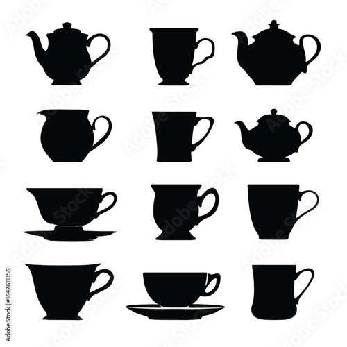 vector illustration of cup silhouette set, Black & White silhouette set