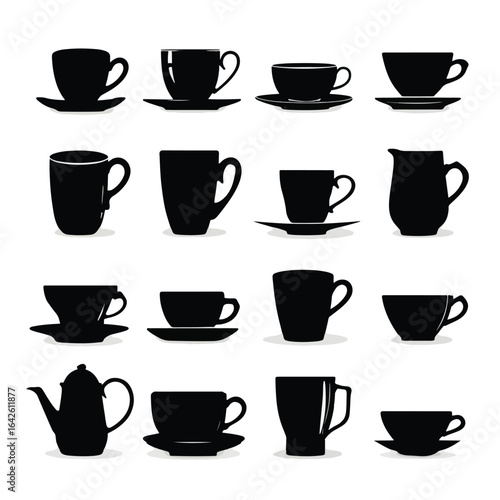 vector illustration of cup silhouette set, Black & White silhouette set