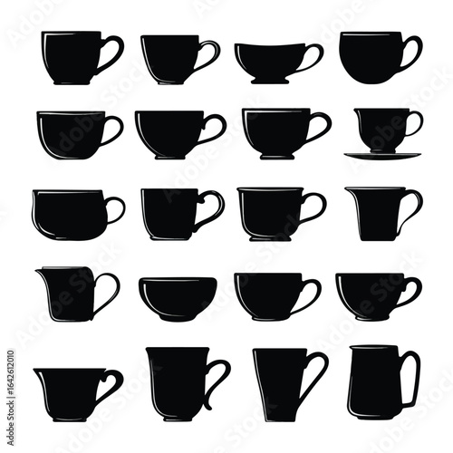 vector illustration of cup silhouette set, Black & White silhouette set