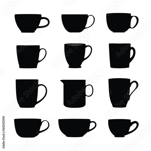 vector illustration of cup silhouette set, Black & White silhouette set
