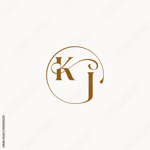 circle fows wedding logo monogram elegant style letter luxurius feeling with flow KJ