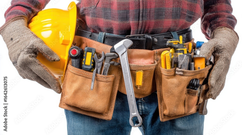 Fototapeta premium Professional Construction Worker in Safety Gear on White Background.
