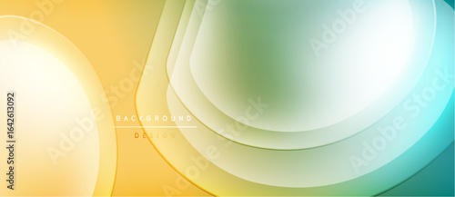 Abstract background features flowing curves, gradients. Yellow, green hues create modern design. Smooth shapes suggest movement, energy.