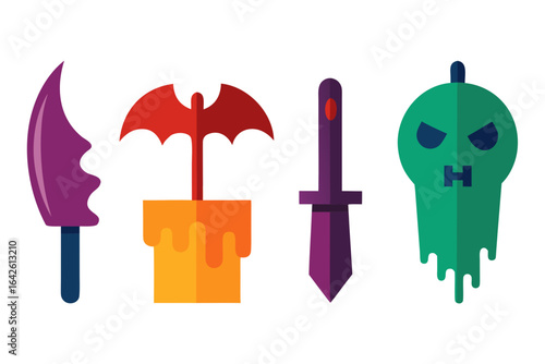 set of Bloody Knife vector silhouette illustration isolated on white background