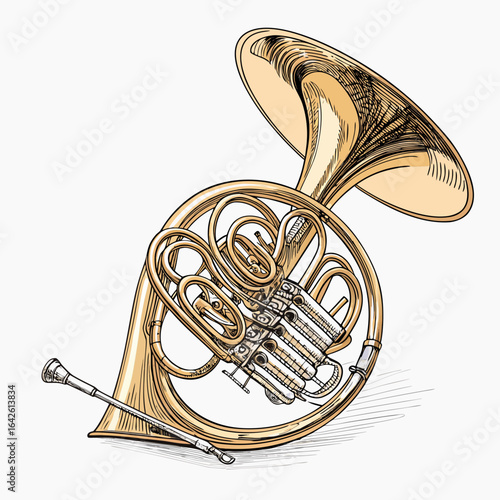 Extraordinary Create Bold Stroke French Horn with Coiled Bras Skilled Craftsmanship Display Bright Cheerful Mood Perfect for Social Media Content Contemporary Lifestyle Photography Excellence Creative