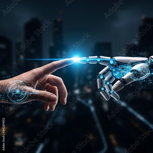 Hand of people holding virtual screen with glowing light in the night, a powerful concept of social network security and technology