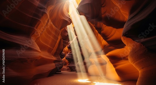 Antelope Canyon Arizona with sunbeams illuminating the slot canyon walls