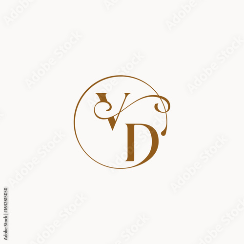 luxurius feeling with flow VD monogram elegant style letter circle fows wedding logo
