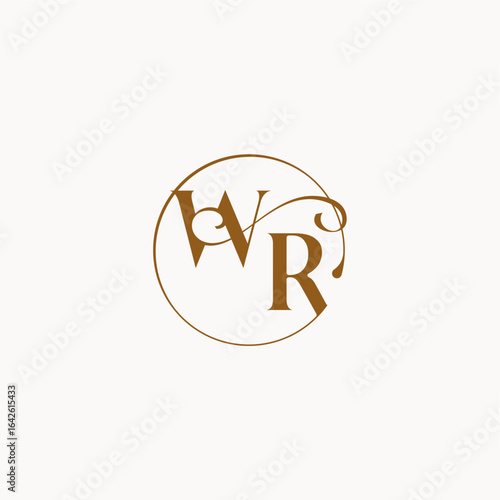 luxurius feeling with flow WR monogram elegant style letter circle fows wedding logo