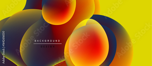 Abstract fluid shapes overlap, vibrant colors blend. Yellow backdrop emphasizes dynamic composition, modern design elements present.