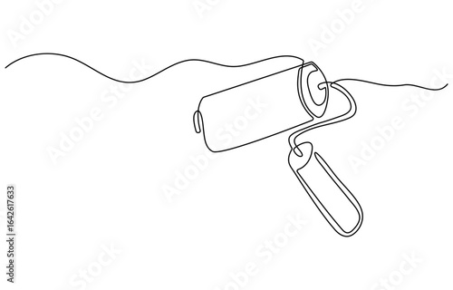 Continuous line drawing of Painting Service Icon. Hand drawn symbol vector illustration. Minimalist design with thin blue and red lines.