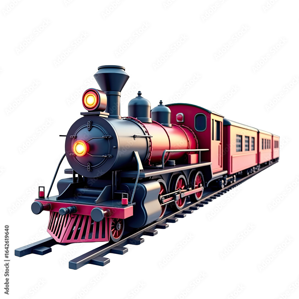 Fototapeta premium Vintage steam train locomotive on tracks.