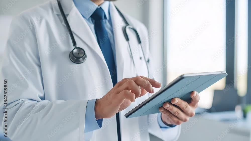 Doctor working on digital tablet close up Doctor working on digital tablet close up