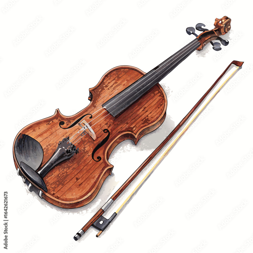 Fototapeta premium Gorgeous Create Bold Stroke Wooden Violin with Bow Artistic Expression Excellence Dramatic Intense Emotion Suitable for Corporate Communications Digital Marketing Content Creation Creative Asset
