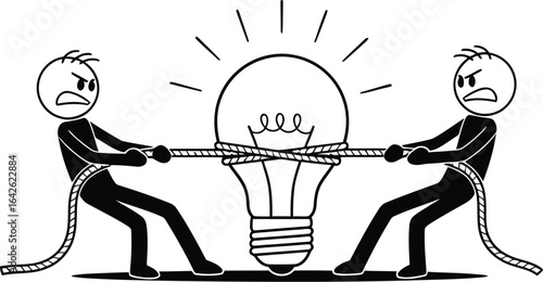 Tug of war idea concept conflict competition lightbulb struggle