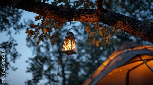 Hanging lantern outdoor camping dusk