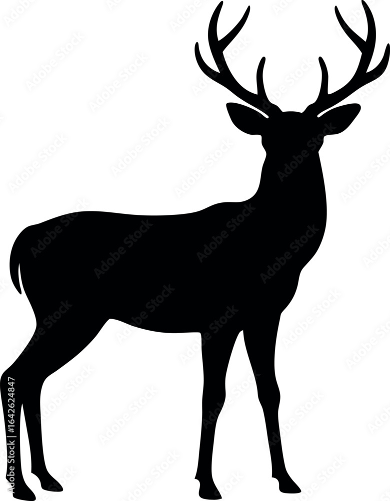 Obraz premium Deer standing with antlers facing forward silhouette vector