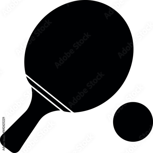 Table tennis racket and ball silhouette vector illustration