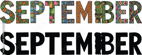 September month design decorative letter art illustration