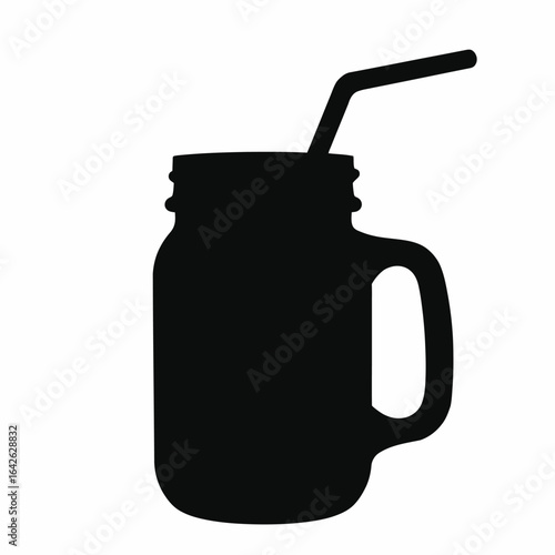 Silhouette of a mason jar with a straw isolated on white background