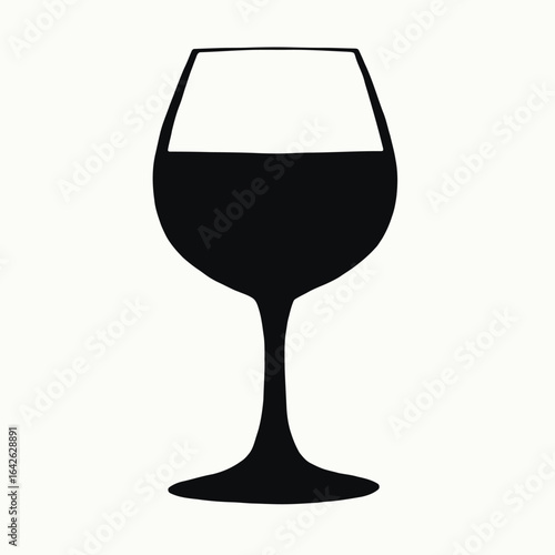 A silhouette of a wine glass filled with red wine isolated on white background