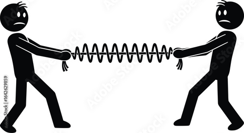 Tug of war with spring stick figures black and white vector