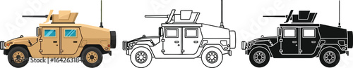 Humvee military vehicle vector illustration set design