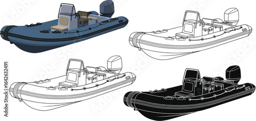 Rigid inflatable boat vector illustration rib boat drawing