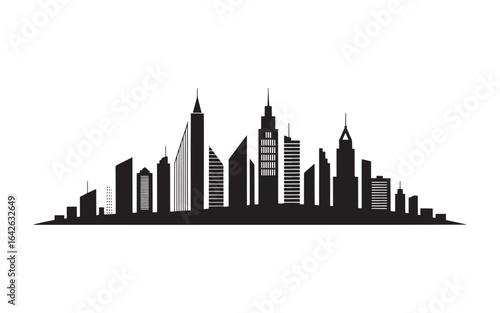Monochromatic Cityscape Silhouette A Dynamic Composition of Towering Skyscrapers Against a Clean White Backdrop Creates a Sense of Urban Grandeur