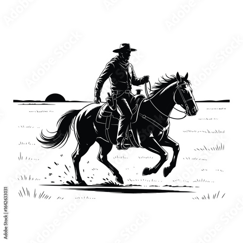 Wallpaper Mural Cowboy riding horse at sunset silhouette vector illustration Torontodigital.ca