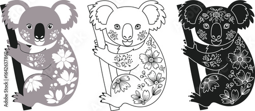 Cute koala bear illustration coloring page vector graphic