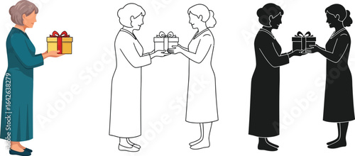 Woman giving gift box vector illustration design graphic