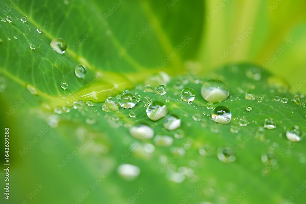 Dewdrops on a Green Leaf Nature Macro Photography Dewdrops on a Green Leaf Nature Macro Photography