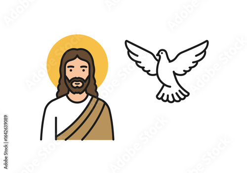 Jesus Christ Icon with Dove Symbol.