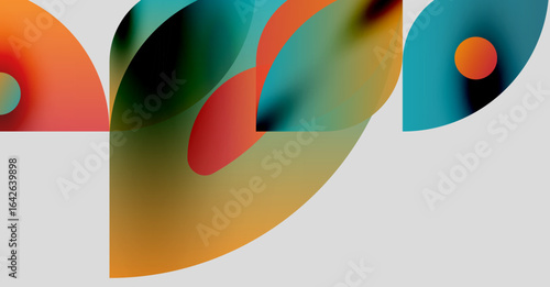 Abstract shapes overlap, creating vibrant color blends. Smooth gradients define forms, suggesting movement, depth. Minimalist design, modern aesthetic.