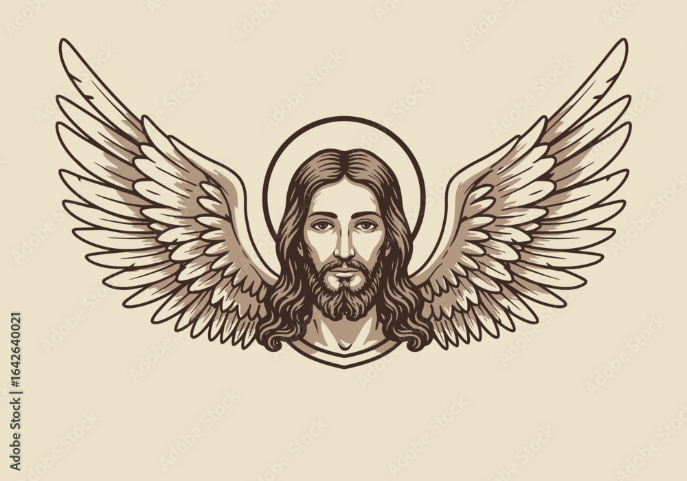 Obraz premium Jesus Christ with Wings and Halo Illustration.