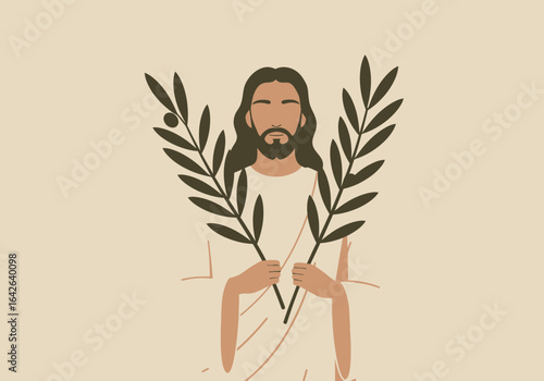 Jesus Christ with Palm Branches Illustration.