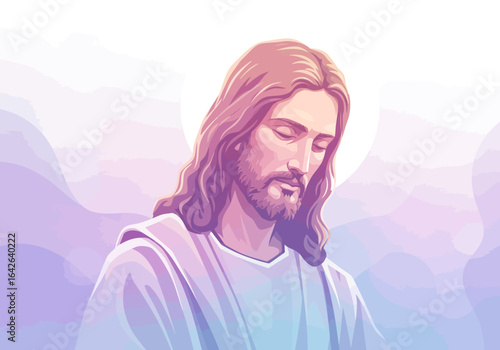 Illustrated Jesus Christ with Long Hair and Beard.