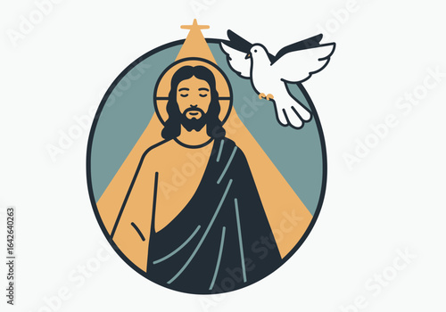 Jesus Christ and Holy Spirit Dove Illustration.