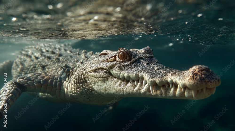 Obraz premium Young crocodile underwater view