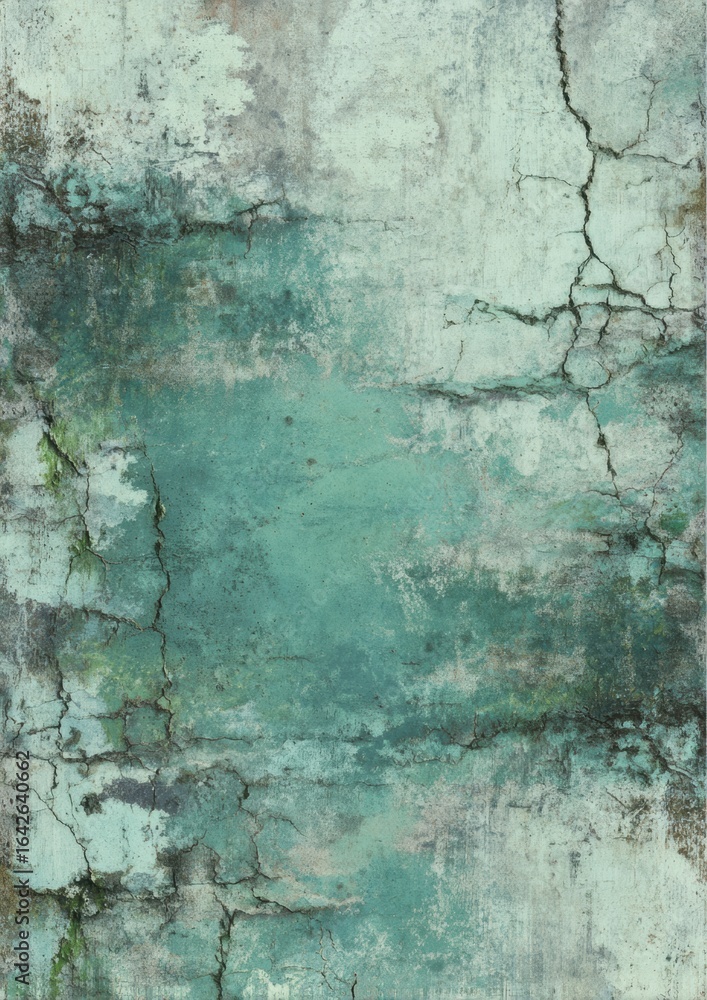 Obraz premium High-Quality Vintage Cracked Concrete Texture with Rustic Blue Green Patina for Authentic Backgrounds and Modern Artistic Designs