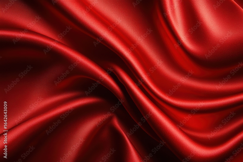 Fototapeta premium Luxurious Red Silk Fabric Flowing in Elegant Waves and Creating a Stunning Visual Texture.