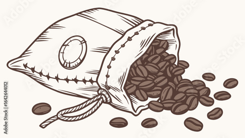 Roasted coffee beans in a burlap sack vector illustration for cafe and coffee shop promotion and marketing use