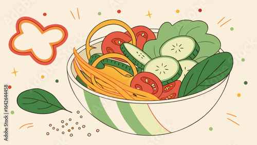 Delicious vegetable salad bowl with fresh ingredients for healthy eating and diet recipes concept design
