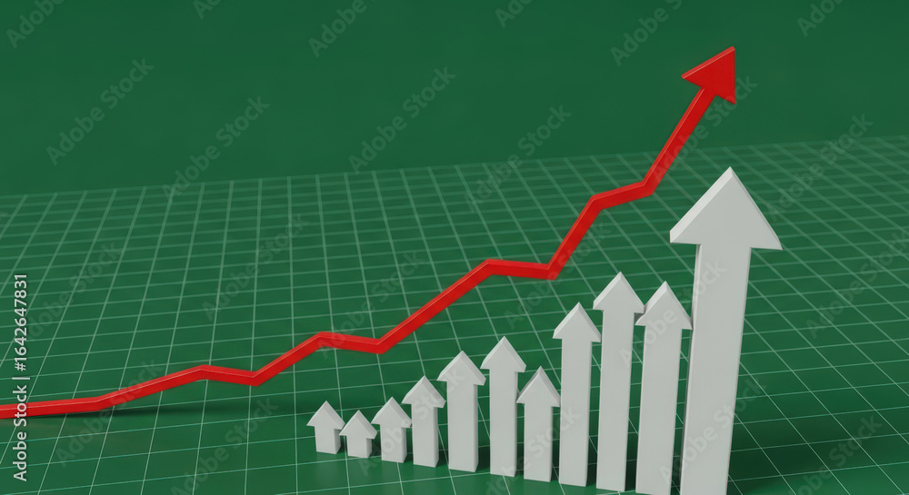Fototapeta premium Ascending Arrows on Green Grid A Visual Representation of Growth and Progress in Business and Finance with a Focus on Upward Trends and Positive Development