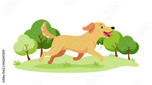 Golden retriever dog running in park illustration vector graphic design for animal and pet lovers and dog owners