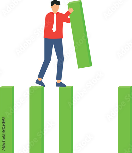 Businessman Building a Bridge: Conceptual Illustration of Growth, Success, and Problem Solving,, building bridge, problem solving, abstract design, financial growth, career success, corporate strategy