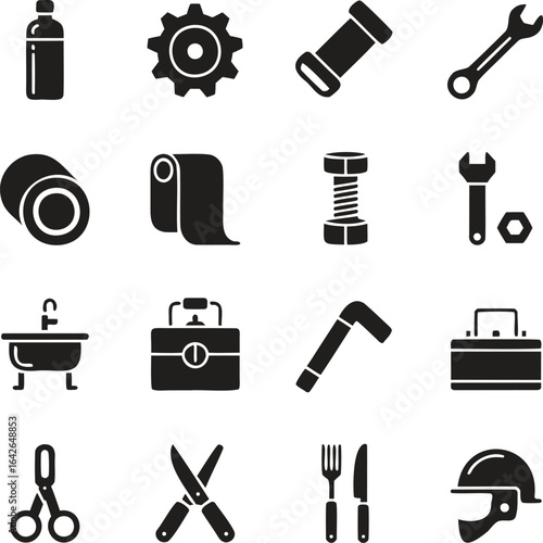 Silhouette Metal and Stainless Steel Products Icons – Industrial, Construction Vector Illustration