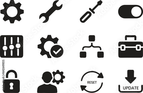 Silhouette Settings and Configuration Icons – Gear, Tools, and Adjustment Vector Set